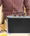 Rock Solid Portable Aluminum Alloy Toolbox With Lockable Handle And Ample Hardware Storage Featuring Sleek Modern Design for quick access.
