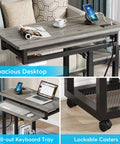 Small Portable Desk With Built In Outlet And USB Ports For Couch Or Bedside Use Height Adjustable Laptop Table On Wheels Mobile
