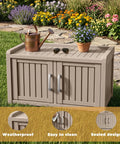 Waterproof UV Resistant Shoe Cabinet Storage Bench Indoor Outdoor With Adjustable Shelves Double Door Grey For Entryway Bedroom Hallway And Living Room Durable Space Saving Organizer That Holds Up To Eight Pairs on grass with flowers in background.