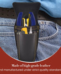 Three Pocket Pliers And Tool Holder Leather Pouch for Belt Full Grain Oiled Leather Rugged Multi Tool Carrier in Dark Brown on waist