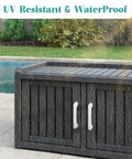 Go-To Weatherproof Resin Shoe Storage Cabinet With Adjustable Shelves And Bench, UV Resistant 3 Barn Doors, outdoor in rain