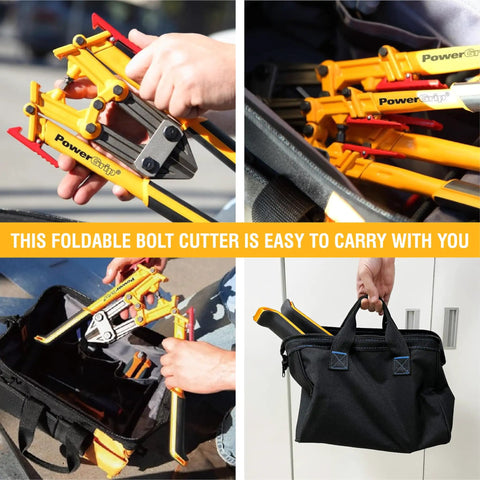 Power Grip 18 Inch Bolt Cutter With Folding Handles For On The Go Jobs shown compactly stored and ready for transport