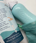 Portable Bidet For Travel Cleanup Leak Free Handheld Personal Hygiene Sprayer With Angled Nozzle 400 Ml Capacity Includes Travel Bag Eco Friendly Peri Bottle For Fresh Gentle On The Go in teal color with travel instructions.