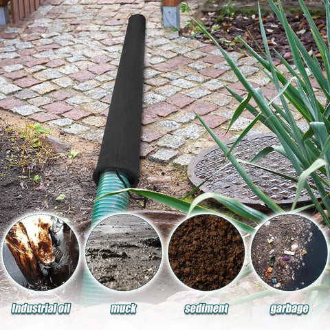 68 Inch Long Sediment Filter Sock With Drawstring Lengthening Design for Oil and Contaminant Dewatering in outdoor setting