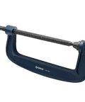 Heavy Duty 8 Inch G Clamp Built Like A Tank With Resilient Iron Frame And Ridiculous 1700 Pound Grip Featuring Smooth Acme Threads And Flexible Jaw Pads For Any Knuckle Busting Shop Or Welding Gig in a close-up view.