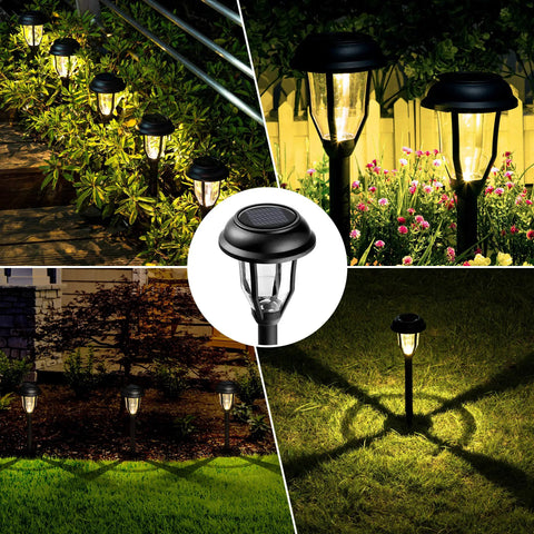 Eight Pack Solar Pathway Lights Waterproof Outdoor Garden Yard Landscape Walkway Driveway with Auto On Off and Energy Saving Warm White Glow