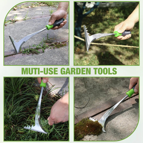 Crack Weeder With L Shaped Blade And Soft Grip Stainless Steel Handle For Effortless Root Pulling And Removal in use