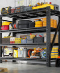 Heavy Duty Garage Shelving Rack With 5000 Lbs Capacity Industrial Steel Storage Shelves For Garage And Shop 60 Inch Wide 72 Inch High 18 Inch Deep beefy steel shelf with tools and bins