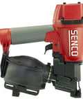 Straight Shooting Pneumatic Coil Siding Nailer 1 3/4 Inch 18 Gauge for Asphalt Shingles and Vinyl Siding, side view with magazine.
