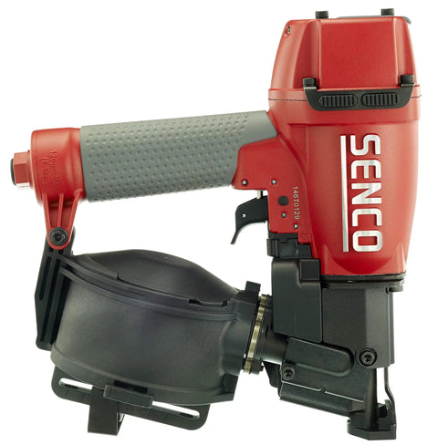 Straight Shooting Pneumatic Coil Siding Nailer 1 3/4 Inch 18 Gauge for Asphalt Shingles and Vinyl Siding, side view with magazine.