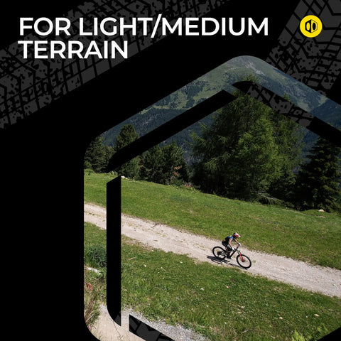 Mountain biker on trail using 8 Speed X Wide Rear Derailleur For Mountain Biking Non Direct Mount MTB Hanger.