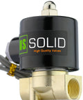 Close-up of Three Eighths Inch Brass Electric Solenoid Valve 12V DC Direct Acting Normally Closed For Air Gas Fuel With Viton Gasket