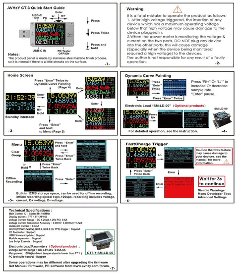 Lua Programmable USB Power Meter And USB 3.1 Tester With Digital Multimeter guide page including interface and specifications.