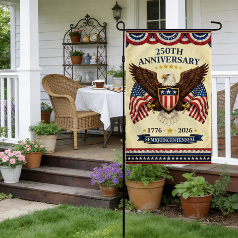 250th Anniversary Fourth Of July Garden Flag With Bald Eagle And American Flags Banner for yard porch patio lawn outdoor decor