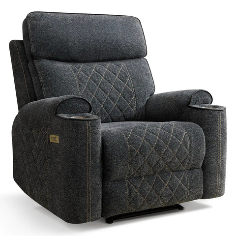 Electric Power Recliner Chair With Soft Fabric Upholstery Overstuffed Heavy Duty Sofa Chair With Metal Cup Holders