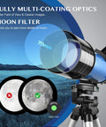 70mm Travel Astronomy Telescope With 400mm Focal Length And 70mm Aperture, K6 And K25 Eyepieces, 45 Degree Erect Diagonal, Adjustable Tripod, Phone Adapter, Great For Beginners And Stargazers with moon filter