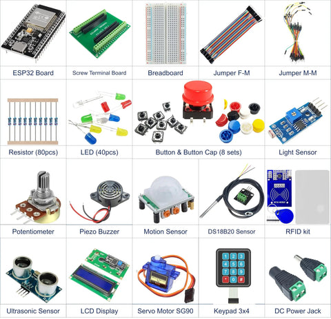 All In One ESP32 Starter Kit With Sensors Display And Modules For Arduino IDE And MicroPython 20 In 1 Electronics Kit includes components