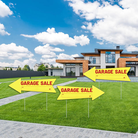 Garage Sale Sign With Stakes Waterproof Reusable Double Sided Arrow Signs 16x5 Inches Plastic Yard Sale Supplies Directional Arrows