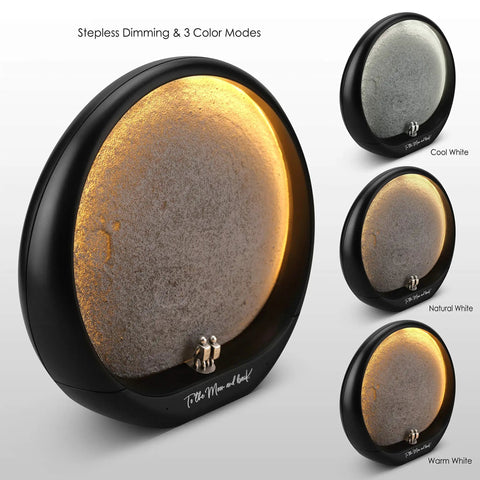 Moon Decor Lamp With Lunar Landscape Scene, Touch Dimmer in 3 Color Modes showcasing spaceman and spacewoman figurines.