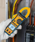 Digital AC Clamp Meter 0 to 400A and 0 to 600V AC and DC, TRMS, NCV, Diode Testing, Backlit Display, Probe Holder, CAT III 600V, Pro Grade Electrician Must Have for Precise Readings used on breaker wiring