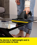 Kärcher WV 1 electric window vacuum squeegee, 10-inch, black with yellow blade, used on glass surface
