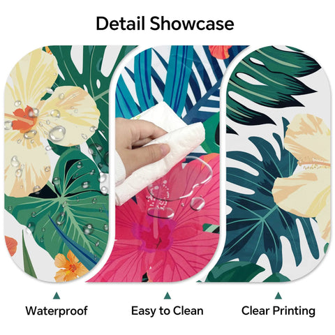 Elastic Edge Square Fitted Tablecloth With Tropical Palm Leaves Card Table Cover for Easy Clean Waterproof Printing