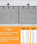 Hands Free Magnetic Garage Door Screen In Privacy Silver, 9 By 7 Feet, mesh screen with size guide and installation tips.