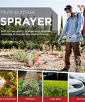 Man using Heavy Duty 4 Gallon Backpack Sprayer For Lawn And Garden Pro Grade Manual Pump Sprayer With Padded Straps Weed And Pest Control