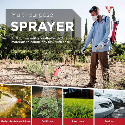 Man using Heavy Duty 4 Gallon Backpack Sprayer For Lawn And Garden Pro Grade Manual Pump Sprayer With Padded Straps Weed And Pest Control
