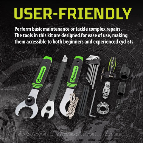 Everyday Ride Ready 21 Piece Bicycle Repair Tool Kit Set with spoke wrench, tire levers, hex keys, pedal spanner, and chain tools.