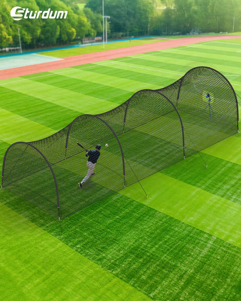 Portable Baseball Batting Cage With Carrying Bag 30X12X8 Ft Backyard Hitting Cage Stable Frame With Ground Anchors Dense Netting
