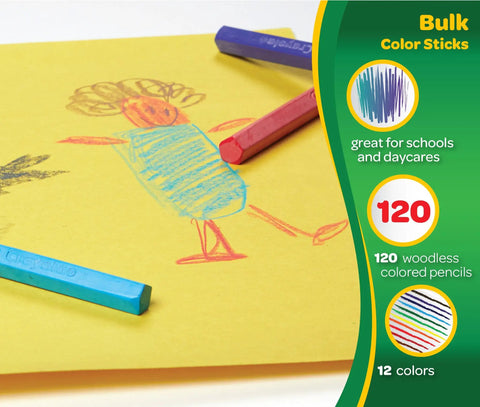 Color Sticks Class Pack 120 Count Kid Friendly With 10 Assorted Colors Thick Solid Crayon Sticks For Big Classroom Art Projects Smooth Glide No Mess Bold Pigments Durable Classroom Ready Art Supplies