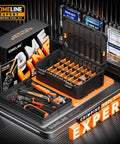 Open Barrel Spade Connector Crimping Tool Kit for 24-14 AWG with case and 40 types of quick disconnects displayed