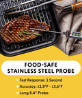 Digital Thermometer With 8.38 Inch Stainless Steel Probe For Food And Lab Use Auto Off High And Low Alarms Max Min Memory Data Hold