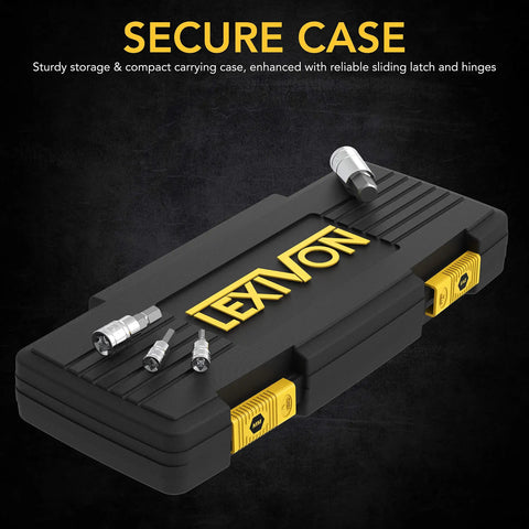 Beefy 32 Piece Hex Bit Socket Set With SAE And Metric Sockets in rugged storage case, secure latch visible