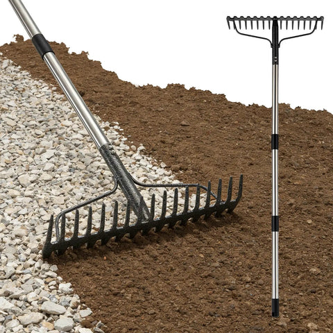 Heavy Duty 63 Inch Bow Rake With 17 Tines All Metal Garden Rake For Moving Gravel Like A Boss Loosening Soil