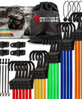 Beefy Heavy Duty Bungee Cord Set with Hooks, 36 Cord Assortment in 18, 24, 32, 40, 48 Inch Lengths, Triple Braided PET Core, shown with packaging.