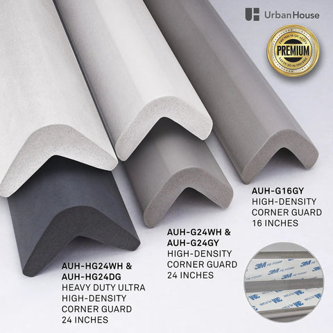 Neutral white and gray Two-Pack High Density Corner Guard Edge Protector And Bumper For Garages And Workshops, with labels indicating sizes