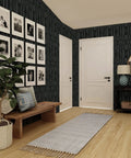 Room with Removable Peel And Stick Grey Faux Grasscloth Texture Wallpaper With Geometric Pattern, Self Adhesive And Mess Free.