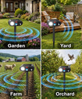 Solar Ultrasonic Animal Repeller With Motion Sensor Light Outdoor Deterrent To Keep Deer Raccoons Squirrels Rabbits Skunks Out Of Your Garden Easy Install Weatherproof Durable Yard Guardian staked in garden and yard