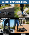20 Inch Beefy Pro Grade Pressure Washer Surface Cleaner With 4 Wheels And Dual Handle in use on different surfaces