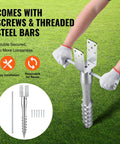Heavy Duty Ground Screws For Fence And Mailbox Posts 4 Pack With Included Lag Bolts Solid Steel installed with threaded steel bars