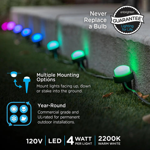 Lit Color Changing LED Landscape Path Lights Kit illuminating garden walkway with remote-controlled color options