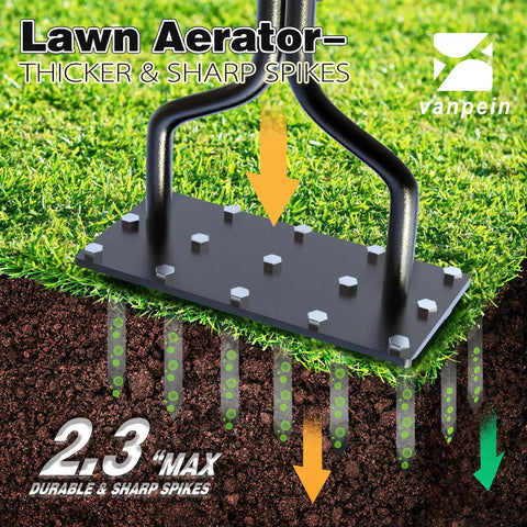 Heavy Duty Lawn Aerator Spike Tool With 15 Thick Iron Spikes 36 Inch Manual Ground Aeration For Lawns And Yards Easy Push In Design