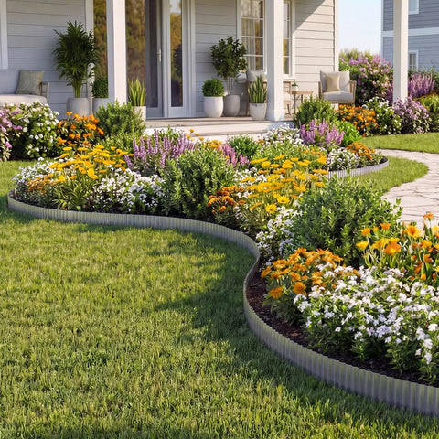 Heavy Duty Galvanized Steel Landscape Edging 50 Ft By 6 In Flexible Metal Border For Lawn And Flower Beds Includes Gloves For Easy Install Bendable Garden Edge For Pathways And Borders Weather Resistant around flower beds