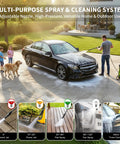 Powerful 4500 PSI Pressure Washer With 3.2 GPM And 5 Spray Modes used to wash car on driveway, showing family scene outdoors