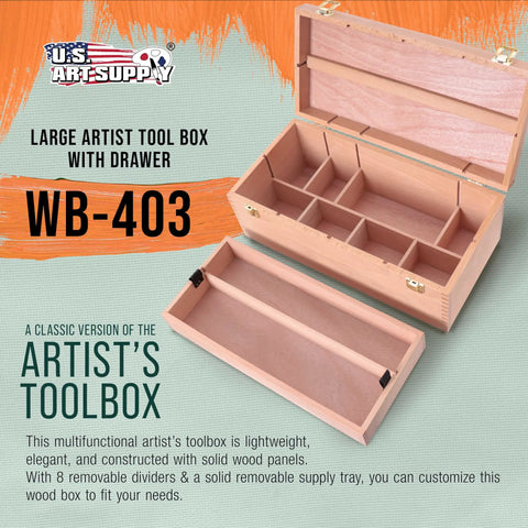 Durable Wooden Art Box With Locking Clasps And Removable Tray, Multi Function Tool Organizer For Brushes Pencils Erasers And Craft Supplies, Ideal Studio Storage Case For Artists On The Go