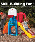 Kids Indoor Outdoor Playset With Slide Climbing Wall Basketball Hoop And Jungle Gym For Toddlers Aged 2 To 6 Years Old Backyard Playground All In One Fun, featuring children playing on a colorful slide and basketball hoop.