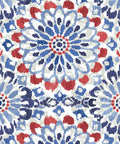 Patterned fabric in red, blue, and white with floral motifs, suitable for outdoor use in the Outdoor Deep Seat Cushion Set.
