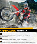 Dirt bike rider crossing water, showcasing versatility for 50cc-250cc engines. Text highlights applicable models for GY6 engines.